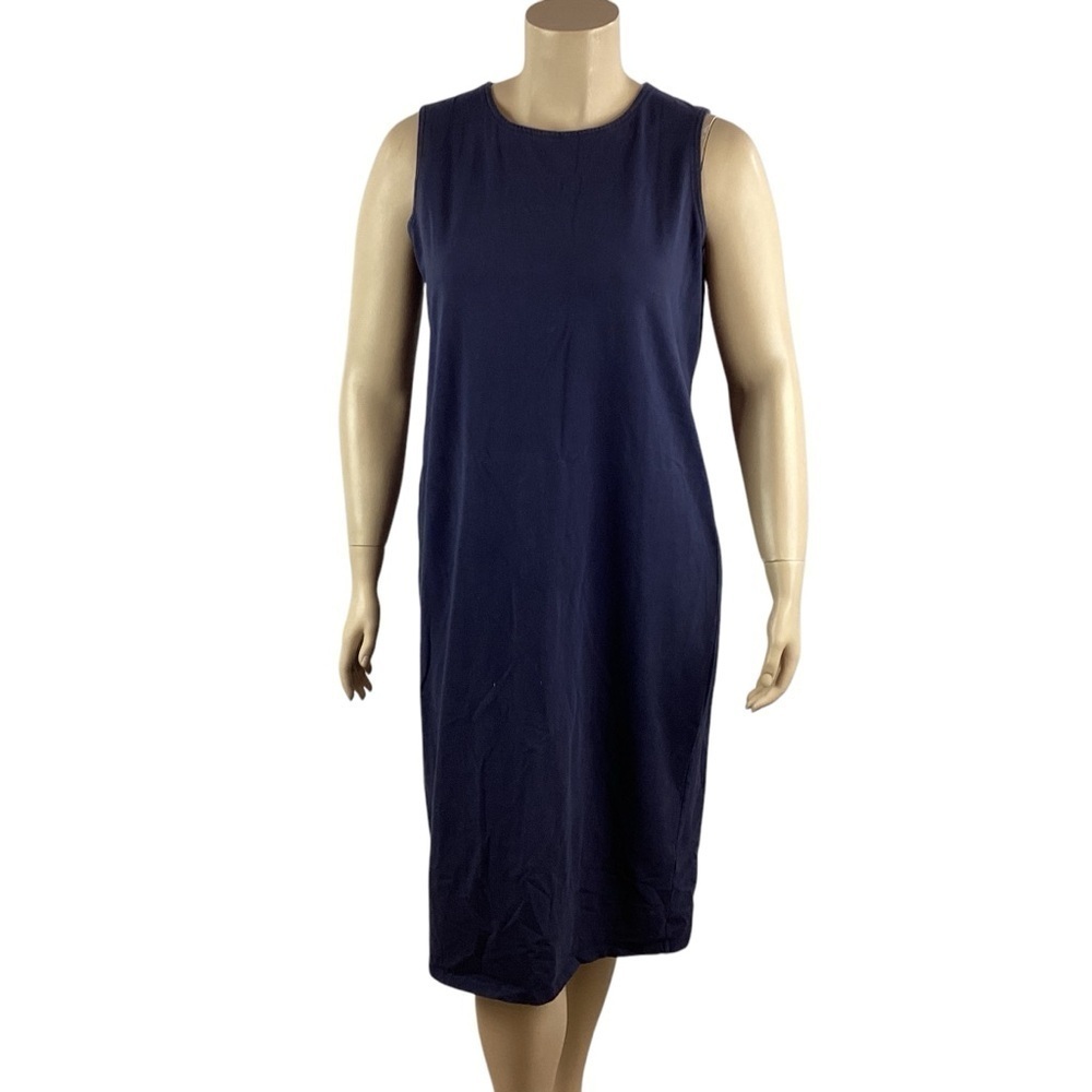 Eileen Fisher Navy Blue Sleeveless Crew Neck Knee Length Dress Size L